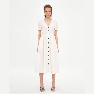 Zara midi dress with buttons in Ecru Size M